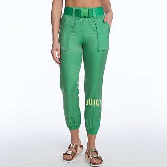 NWT Juicy Couture green belted elastic waist logo jogger track pants, S - Picture 1 of 7